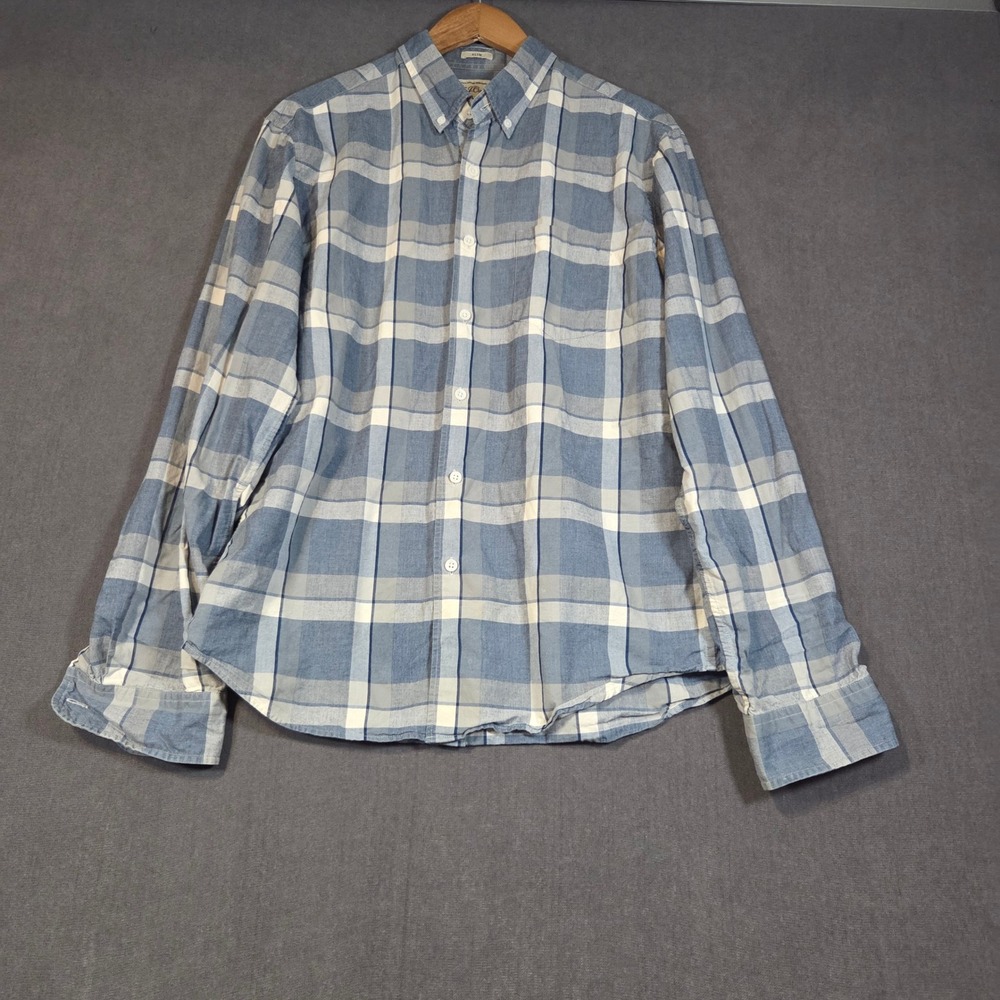 J.Crew Button Down Shirt Mens Large Blue Plaid Slim Fit Cotton Long Sleeve